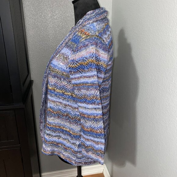 Alfred Dunner Cardigan Sweater PS Open Front 3/4 Sleeve Multicolor Striped Knit - Picture 5 of 8